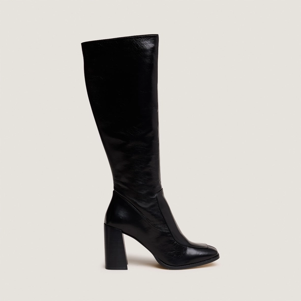 VAUBANE — Bottes hautes à bouts carrés en cuir brillant, Noir