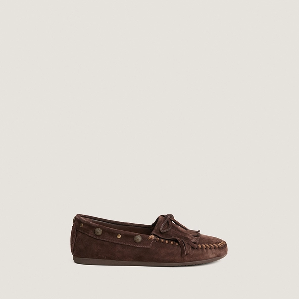 LOUISON — Mocassins souples à lacets en croûte, Marron