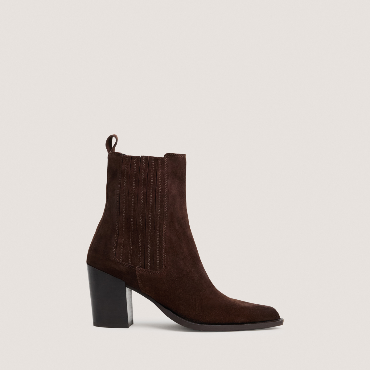 PIPA — Bottines à talons et fronces en croûte, Chocolat
