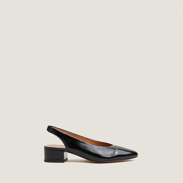 VINCE — Ballerines à bouts arrières ouverts en vernis plissé, Noir