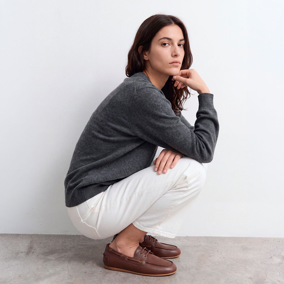 LALIE — Mocassins souples en cuir grainé, Cognac