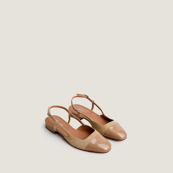 DHAPOU — Ballerines slingbacks en vernis et velours, Camel