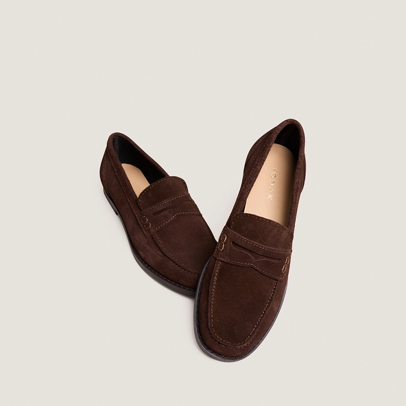 NAOMIE — Mocassins à bouts carrés en croûte, Marron foncé