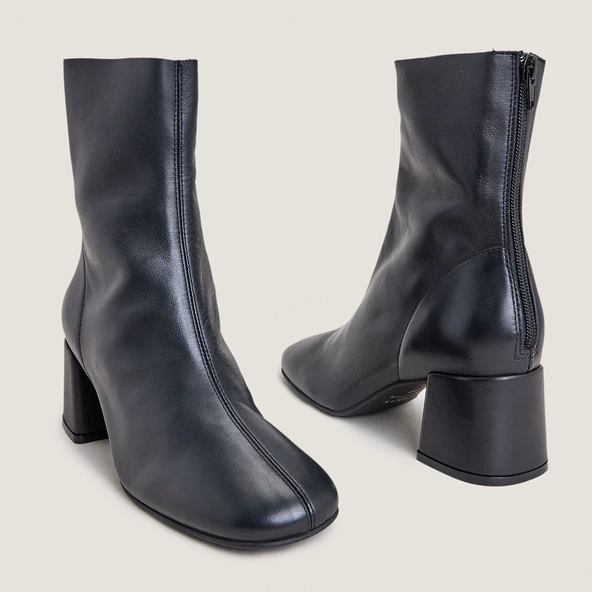 DENONIE — Bottines à fermetures éclairs arrières en cuir souple, Noir