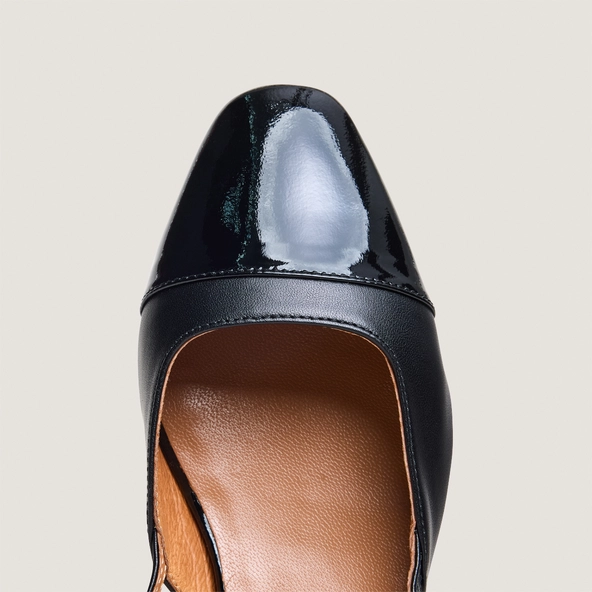DHAPOU — Ballerines slingbacks en vernis et cuir, Noir